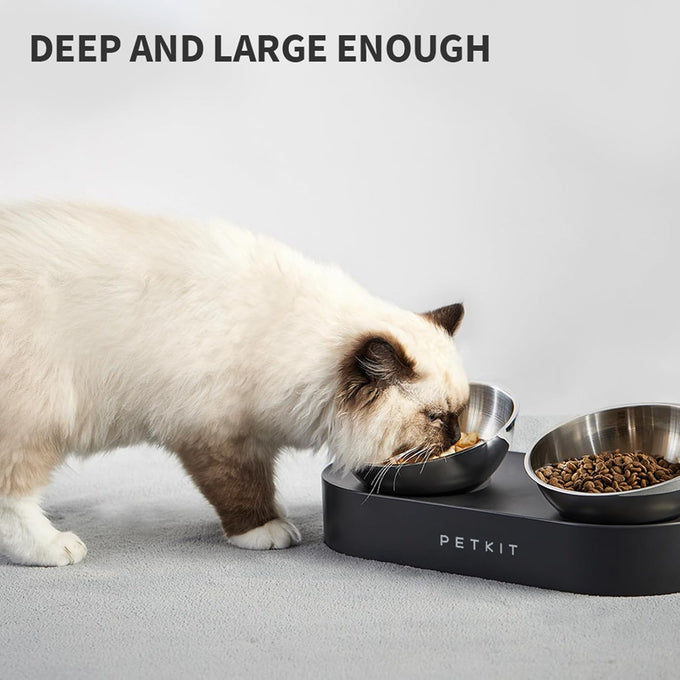 petkit 304 stainless steel elevated cat and dog bowls, non-slip, anti-vomiting, 15° tilted, dishwasher-safe