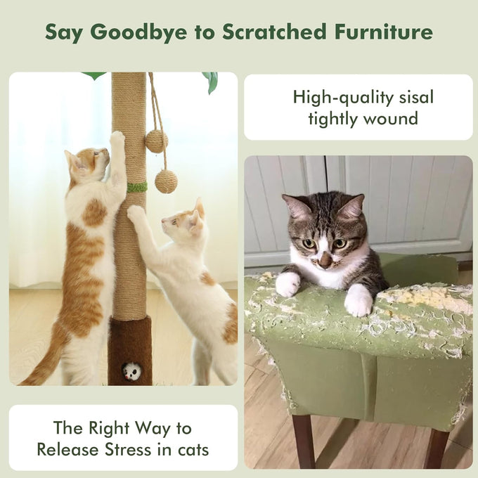 Woochpet 35'' Tall Cat Scratcher Tree Tower with Cat Toy Mouse Hole and Interactive Wooden Ball for Indoor Cats