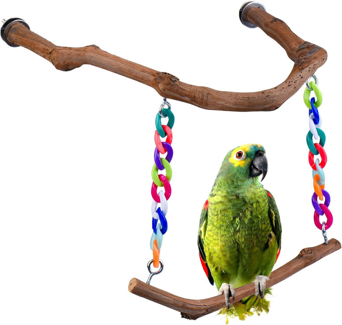Grape Wood Bird Swing Toy for Small to Medium Sized Birds, U Shape Hangable with Chains, Natural Perch for Budgerigars, Parakeets