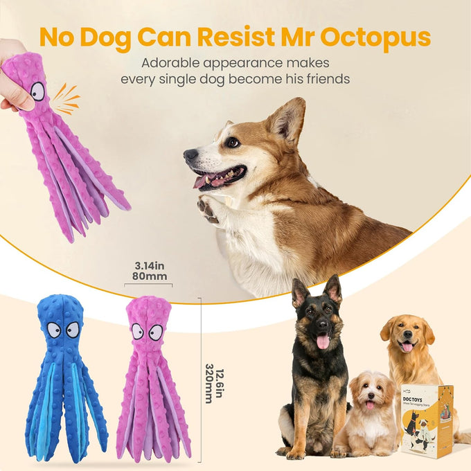 hgb large dog toys octopus no stuffing crinkle plush 2 pack for puppies and large breeds