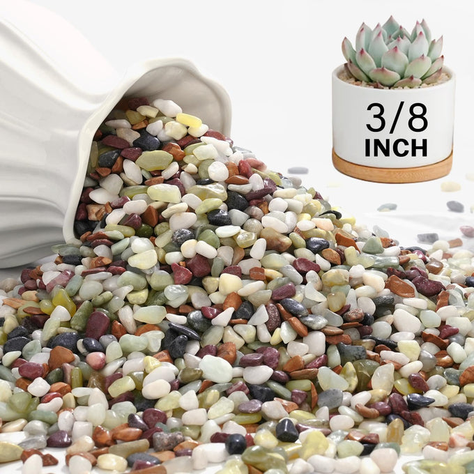 NUPICK 3/8 Inch Polished Pebbles for Indoor Plants, Fish Tank, and Succulents, 3 lbs Natural River Stones