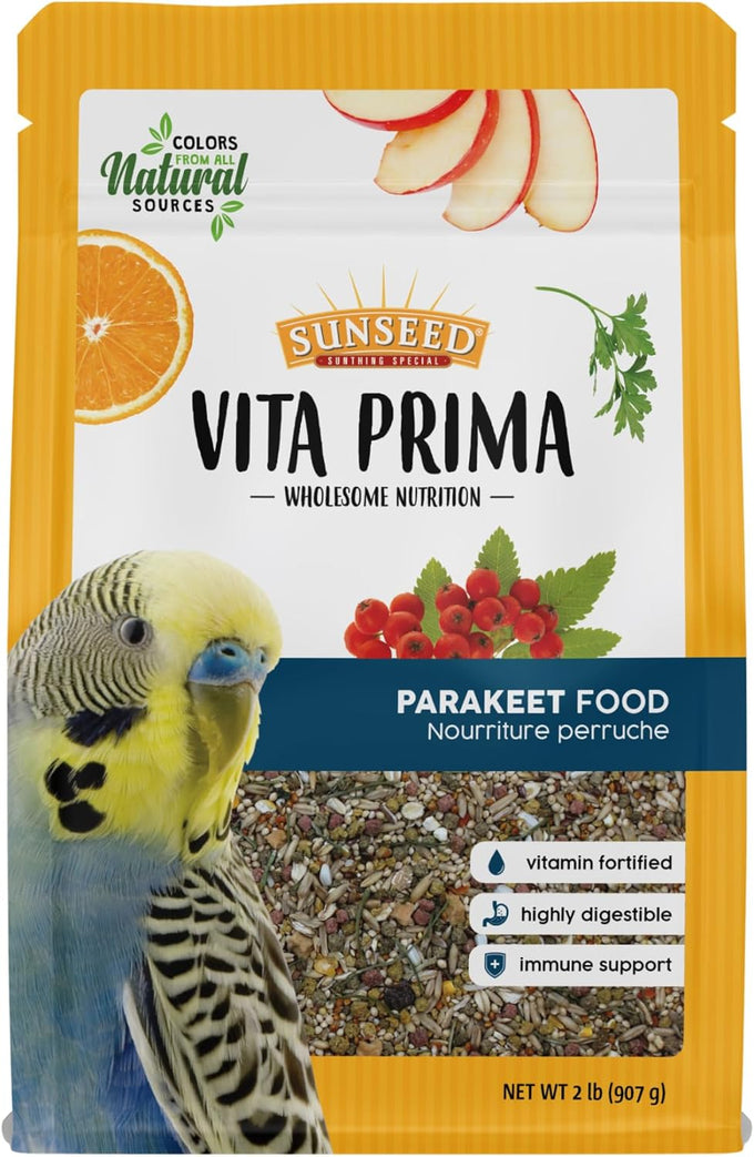 sunseed vita prima parakeet food 2lb  grains seeds vegetables fruits and live micro organisms