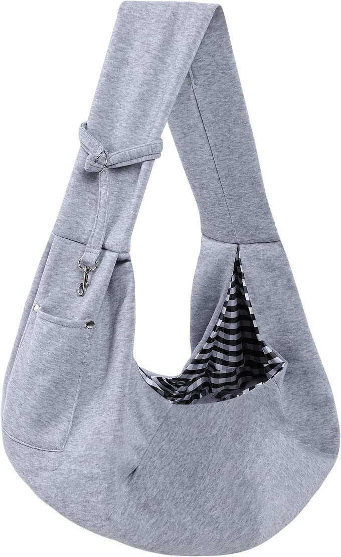 Gray Reversible Dog Carrier Sling with Storage Pocket for Small Dogs and Cats, 21 x 12 inches, 12 pounds