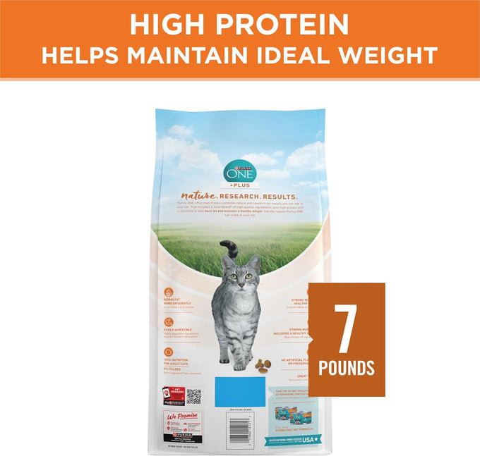 Purina ONE High Protein, Healthy Plus Ideal With Chicken Dry Cat Food for Weight Control, 7 lb Bag, Crunchy Kibble