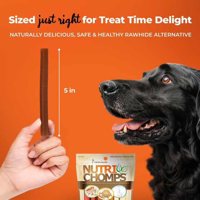 Nutri Chomps Dog Chews, Rawhide-Free, Real Chicken, Peanut Butter & Milk Flavors, 15 Count
