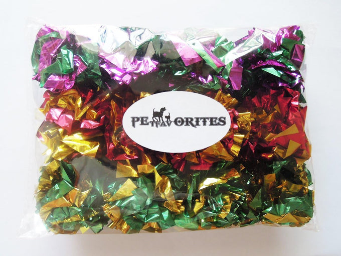 petfavorites original mylar crinkle balls cat toys 12 pack purple green red gold