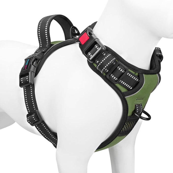 Phoepet medium size reflective dog harness with handle, easy to put on and take off, orange color