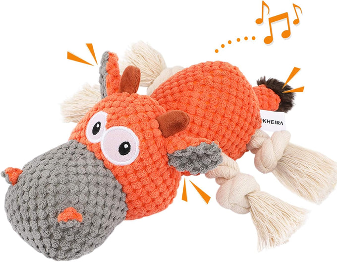 IOKHEIRA Carrot Orange Cattle Cotton Dog Squeaky Plush Toy for Large Aggressive Chewers