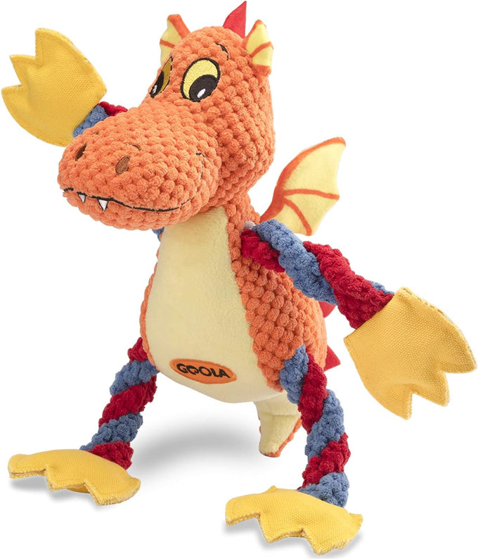 goola purple dragon dog toy, plush squeaky toy for large breeds, durable cotton, machine washable, 5 squeakers, chew toys