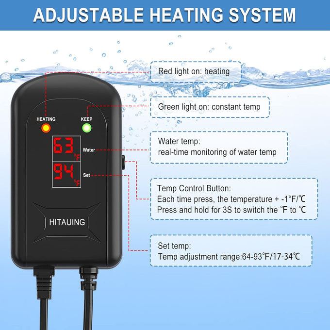 HiTauing 200W submersible aquarium heater with LED display for 20-40 gallon fish tanks