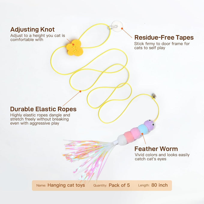 Potaroma Interactive Cat Feather Toy Set, 5 Pcs, Retractable Hanging Kitten Play Chase Exercise Toys
