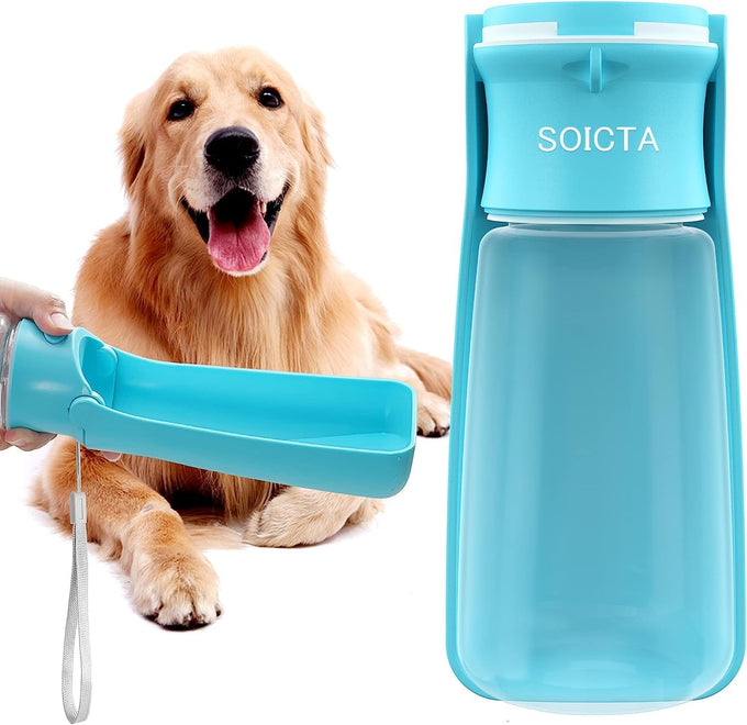 Soicta 19oz foldable portable dog water bottle, 12oz pet water dispenser for puppy, medium, large dogs and small animals