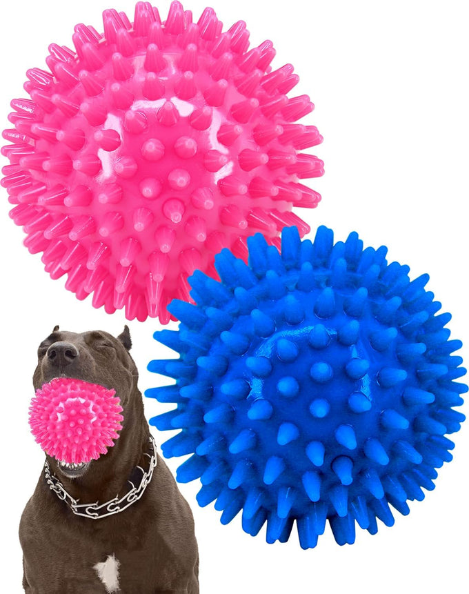 pweituoet 4.5" heavy duty squeaky dog balls for medium large dogs, 2 pack