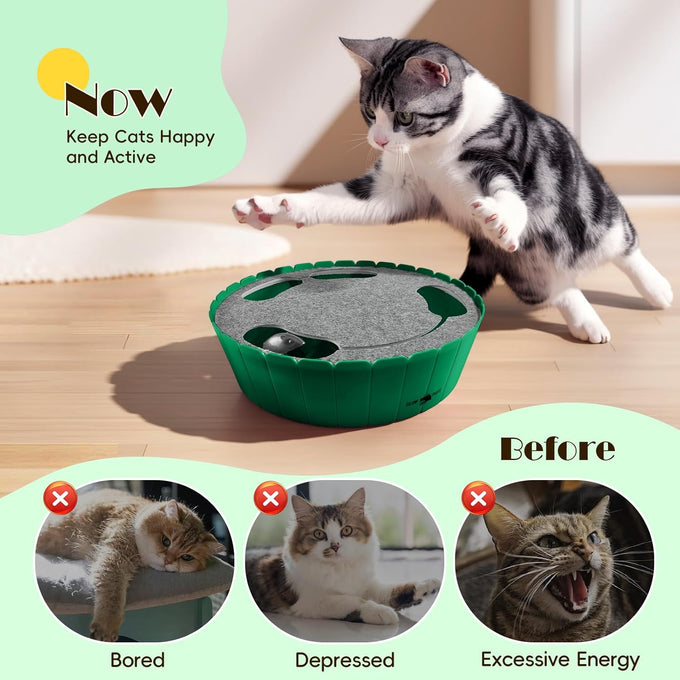 Pawaboo interactive cat toy with running mouse, electronic motion, automatic teaser for indoor cats, green