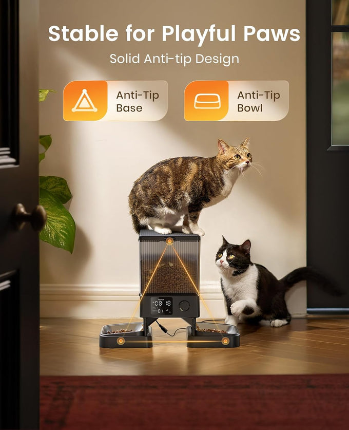 oneisall Automatic Cat Feeder for 2 Cats with 20 Cups/5L Capacity and Timed Feeding