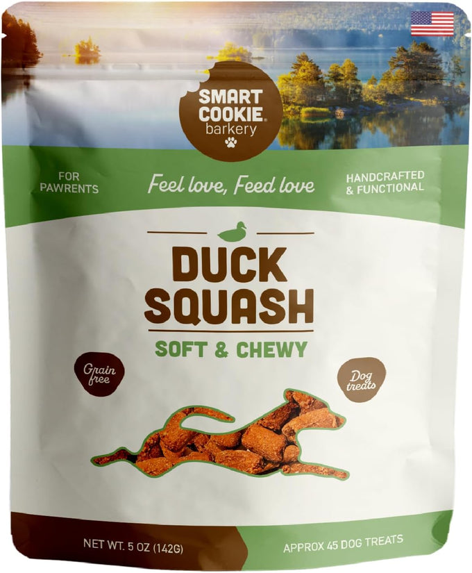 Smart Cookie All Natural Soft Dog Treats: Duck & Squash Grain Free Training Treats, Human-Grade, Made in USA, 5oz Bag