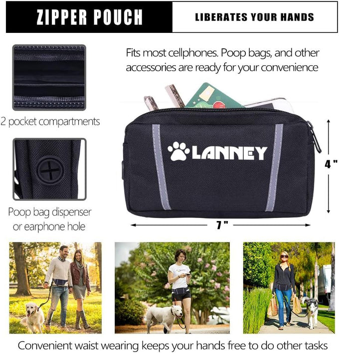 Lanney Hands-Free Dog Leash for Medium Large Dogs with Zipper Dual Handle and Retractable Bungee