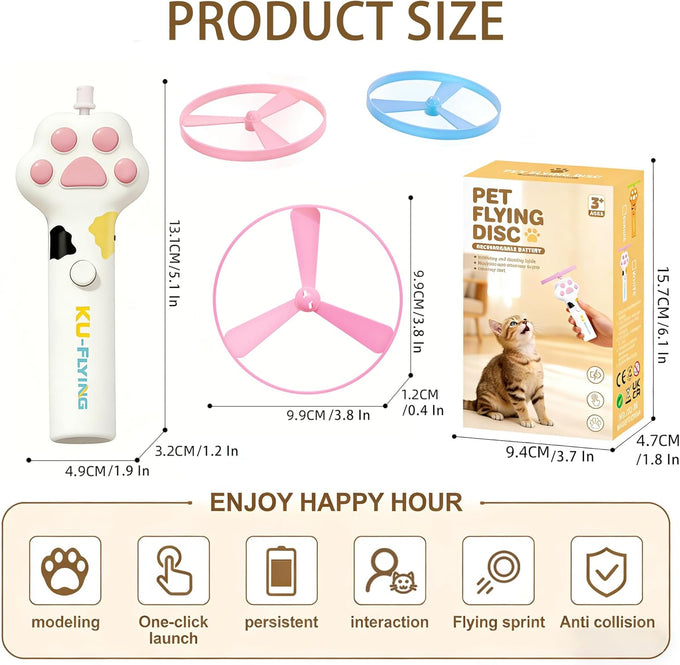 Cat Fetch Toy Launcher with Rechargeable Discs, Flying Disc Launcher for Kitten, Dog, Indoor, Outdoor Play