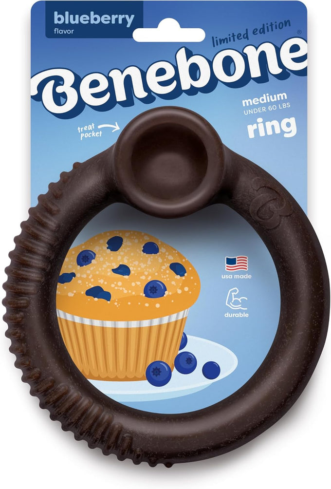 Benebone ring Durable USA made Medium Real Bacon Dog Chew Toy for Aggressive Chewers
