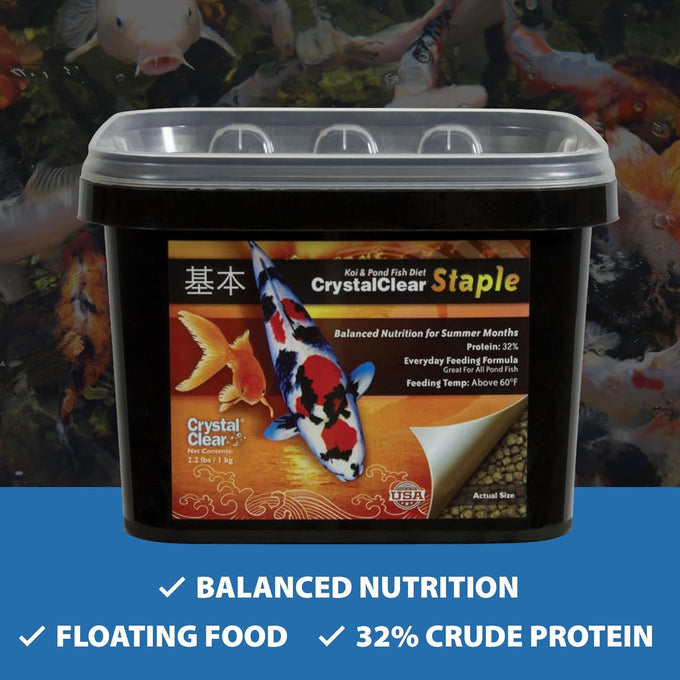 CrystalClear Staple Pond Fish Food 2.2 pound bag, 32% protein floating pellets for koi & goldfish
