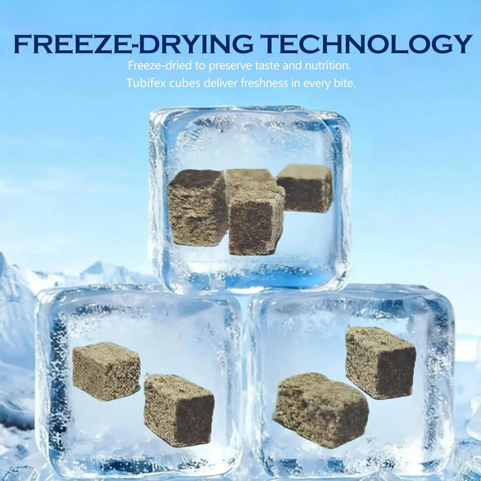 Freeze Dried Tubifex Worms Cubes 3.5 oz - High Protein Floating Fish Food for Tropical Fish and Aquariums