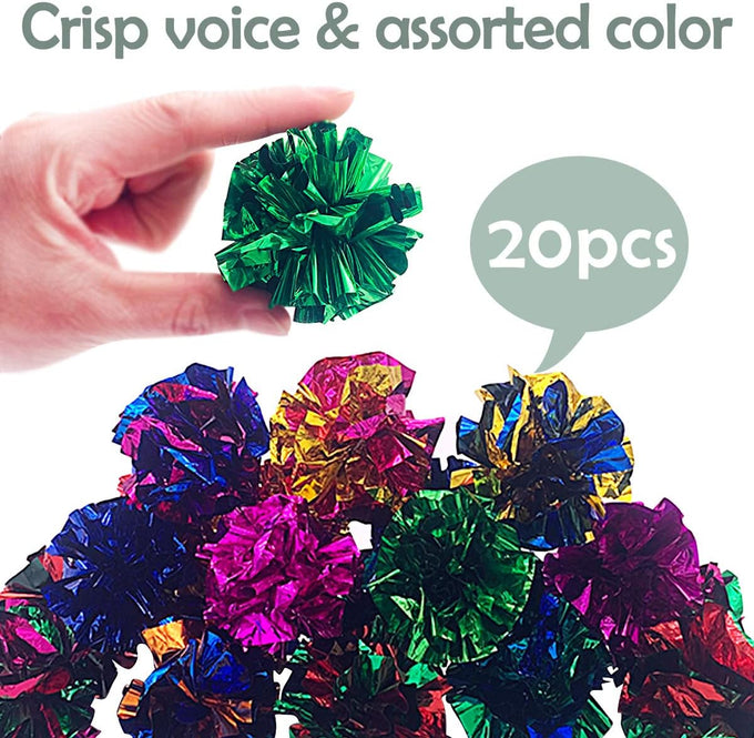 pet show 20 pcs cat crinkle toy ball 2.5inch mylar cat pounce chase toys colorful paper