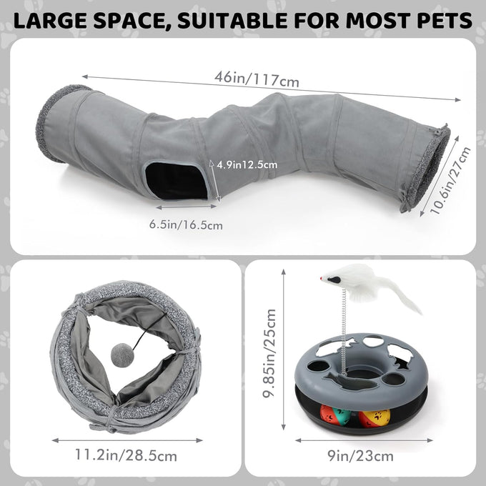 XiaPia 6-in-1 Collapsible Cat Tunnel with Interactive Roller Ball and Crinkle Hideout for Indoor Cats