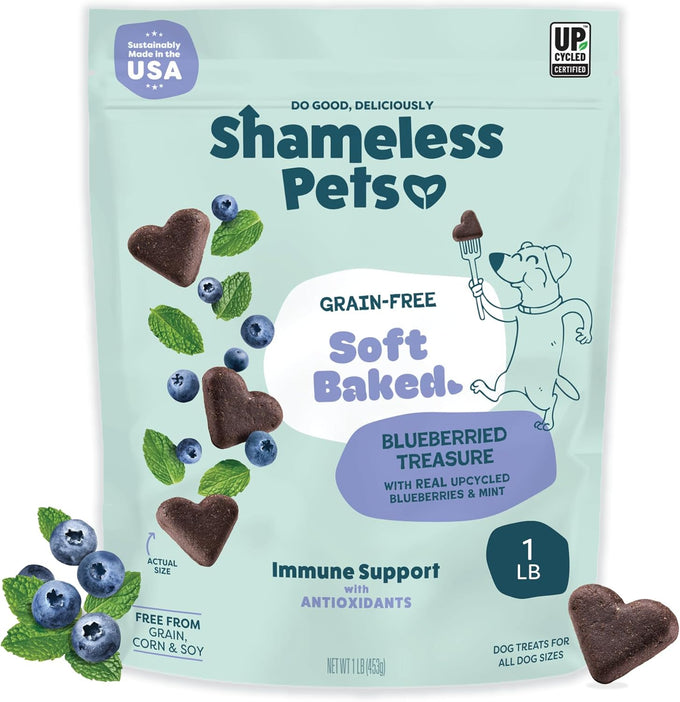 Shameless Pets Soft-Baked Dog Treats, Blueberried Treasure: Natural & Healthy Treats for Training & Immune Support, 6oz, Grain-Free