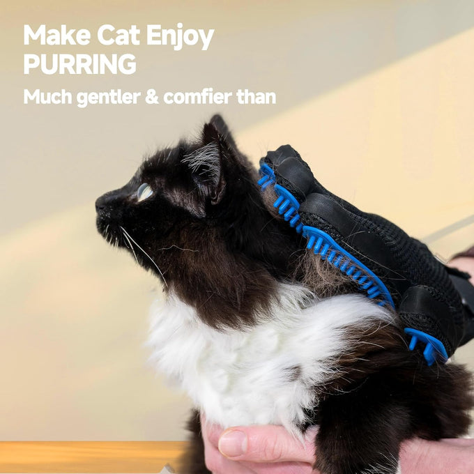 Nvnan 2-in-1 pet grooming gloves for dogs & cats, premium silicone nubs, adjustable wristband, blue, 2-pack