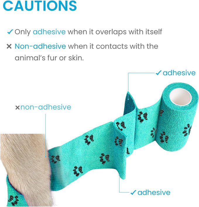 WePet Pawprints A Self-Adhesive Non-Woven Tape for Dog, Horse, Cat, Bird, Animal First Aid, 6 Rolls, 2 Inch, Blue, Green, Yellow