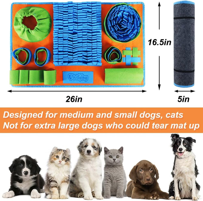 Vivifying snuffle mat for small and medium dogs, felt interactive dog puzzle toy with 8 hiding places, enrichment feeding game