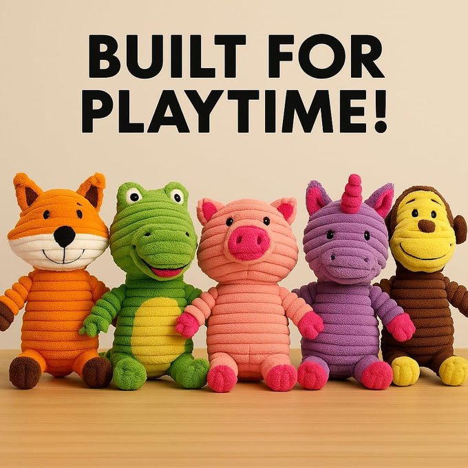 Jalousie plush toys for medium large dogs, 5 pack corduroy squeak toy
