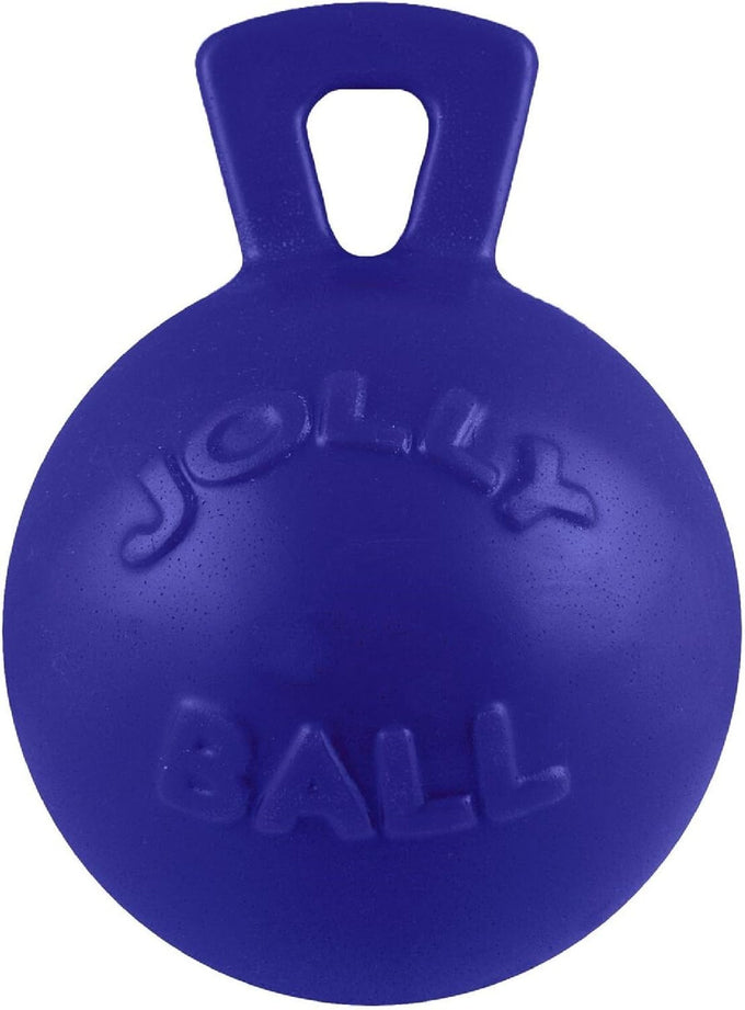 Jolly Pets Tug-n-Toss heavy duty chew ball with handle, blue, 6 inches for medium breeds