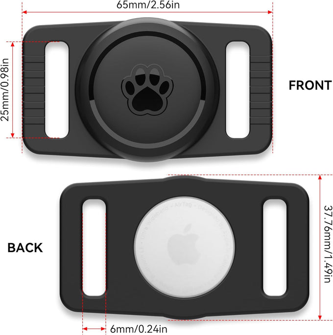GOCII waterproof dog collar holder 2-pack for Apple AirTag Gen 1 & 2, black silicone case