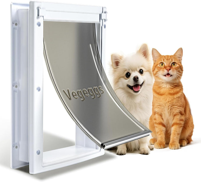 Large dog door for wood & PVC doors & walls, 10 1/8" x 15 3/4" flap opening, easy install, strong magnetic auto-close & sliding lock