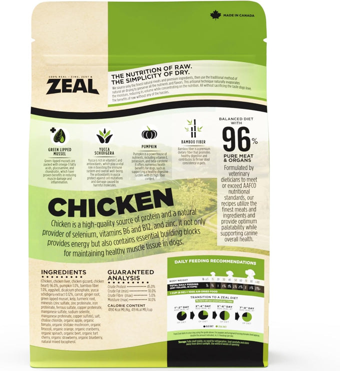ZEAL Canada Air-Dried Chicken Recipe for Dogs - High Protein, Natural Superfoods, Nutrient Rich, No Fillers, Grain Free, Complete & Balanced (Chicken, 1 lb)
