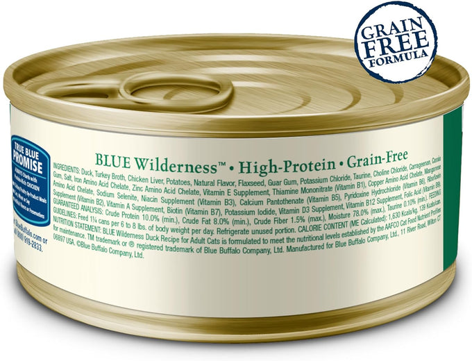 Blue Buffalo Wilderness Duck Paté Grain-Free Wet Cat Food for Adults, 24 x 3-oz Cans