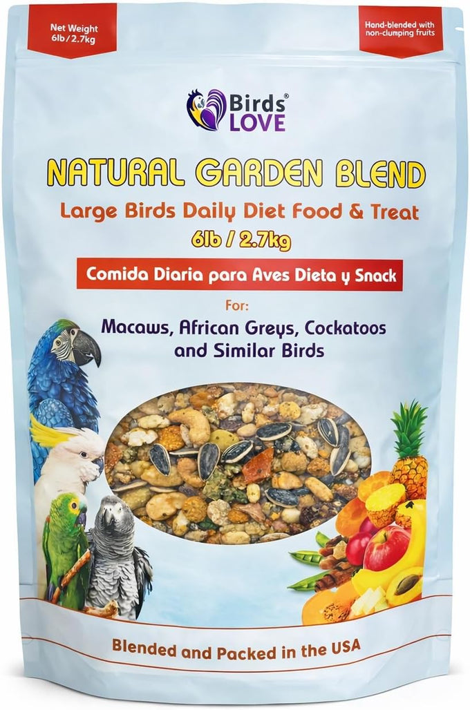 Cockatiels and small parrots love all natural garden blend bird food, 4lb, medium birds, no artificial coloring.