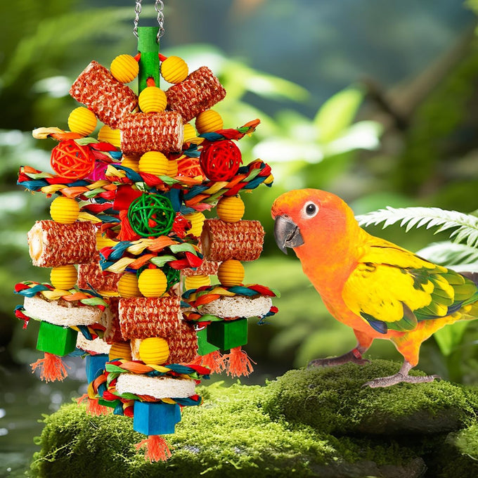 Natural Corn Cob and Loofah Slices Bird Chew Toys for African Grey Parrots and Macaws