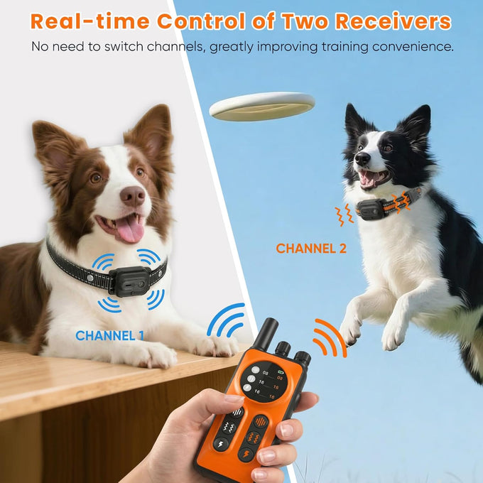 Dog shock collar for 2 dogs, 3300ft remote range with real-time dual-channel control, orange, fits 8-120 lbs all breeds sizes