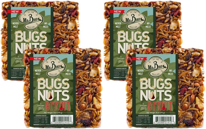 Mr. Bird 6 oz small wild bird seed cakes, pack of 4, healthy meal worms and tree nuts for year-round feeding