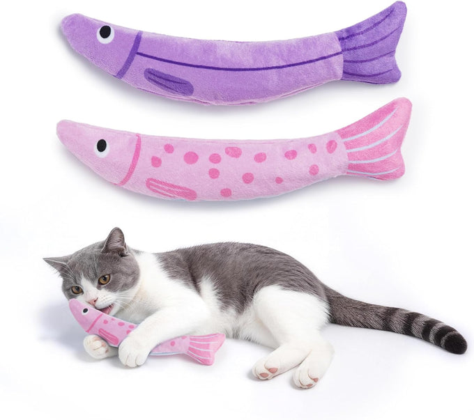 9000mg North American Catnip Floppy Fish Cat Toys for Indoor Cats with Crinkle Sound and Soft Cotton-Free Surface