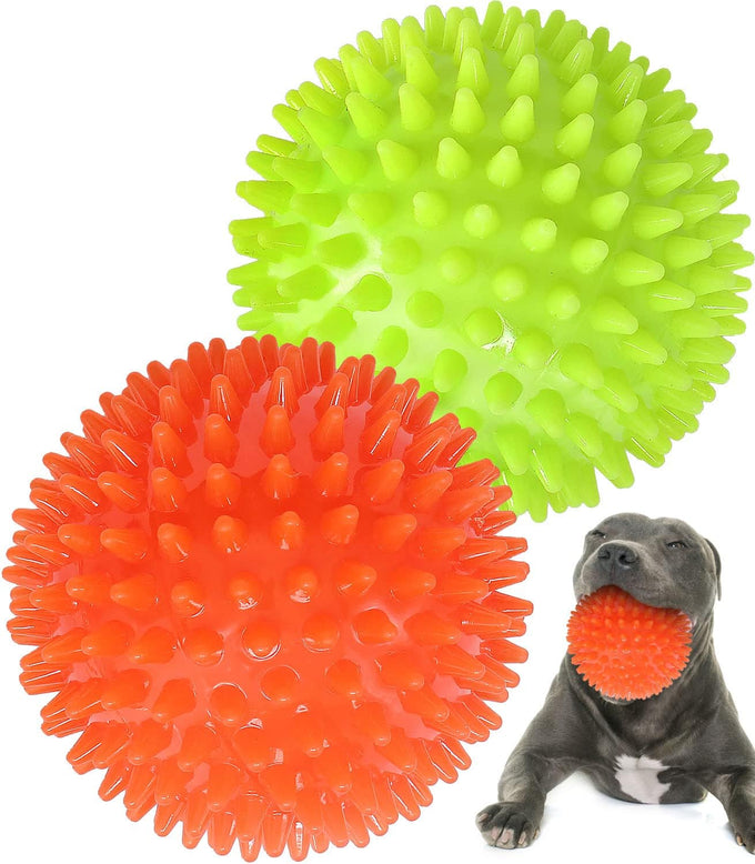 pweituoet 4.5" heavy duty squeaky dog balls for medium large dogs, 2 pack