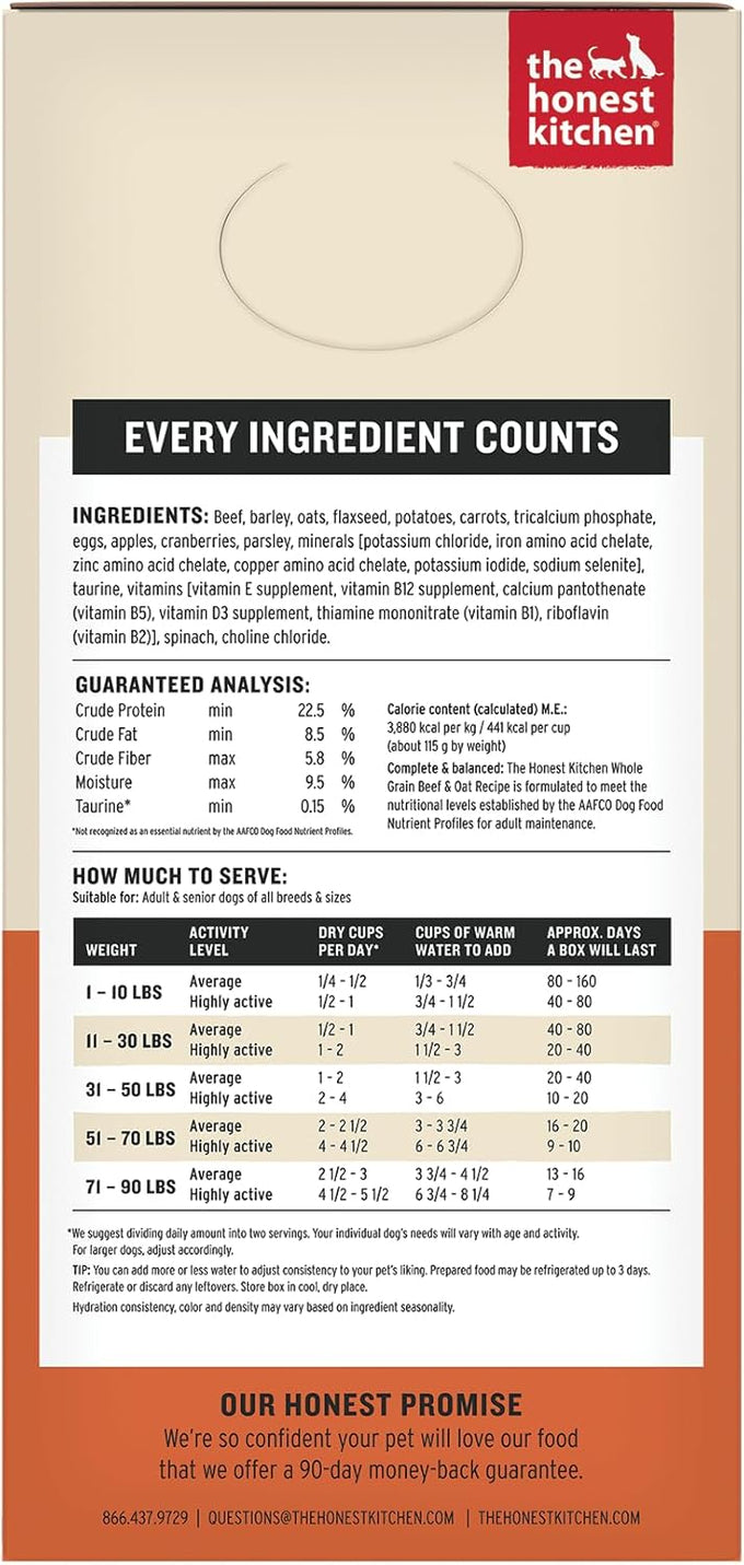 The Honest Kitchen Whole Grain Beef & Oat Dehydrated Dog Food, 10lb