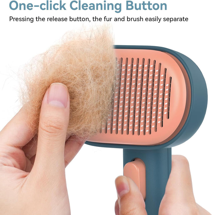 aumuca skin friendly slicker brush for dogs & cats with self-cleaning button, gentle pet grooming tool