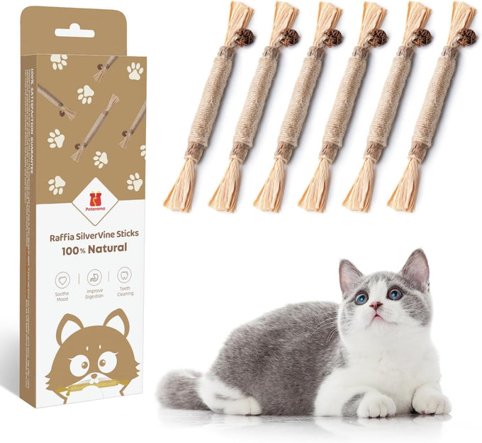 Potaroma natural silvervine sticks cat toys 6 pieces for kittens dental care and edible treats