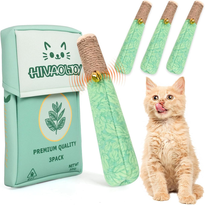 3 pack catnip toys for cats, funny cat toys with organic catnip, dental rope, and fun bell