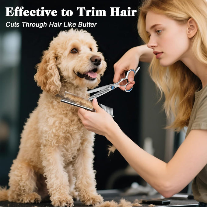 Premium 4CR titanium-plated stainless steel dog grooming scissors with safety round tips and ergonomic design