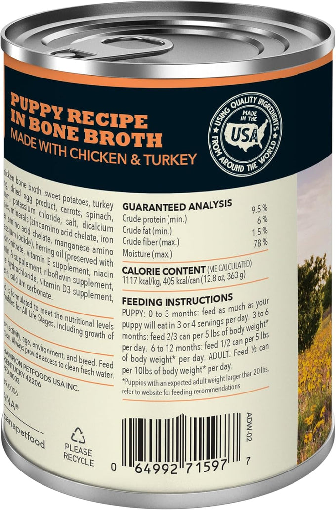 acana premium pate bone broth grain-free puppy recipe 12.8oz cans 12 count