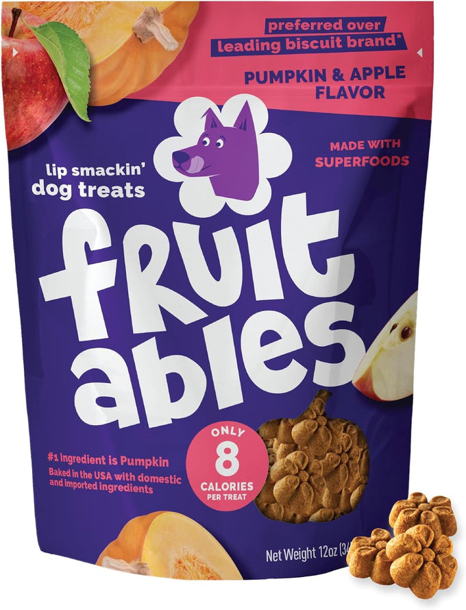 Fruitables Baked Dog Treats, Low Calorie, No Wheat, Corn or Soy, Made in the USA, Pumpkin and Apple Flavor, 12oz